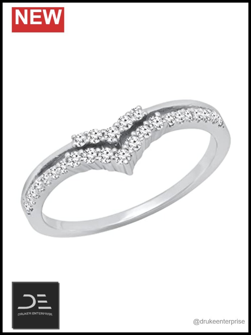 Double Chevron Contour Wedding Ring 925 Sterling Silver Natural Diamond